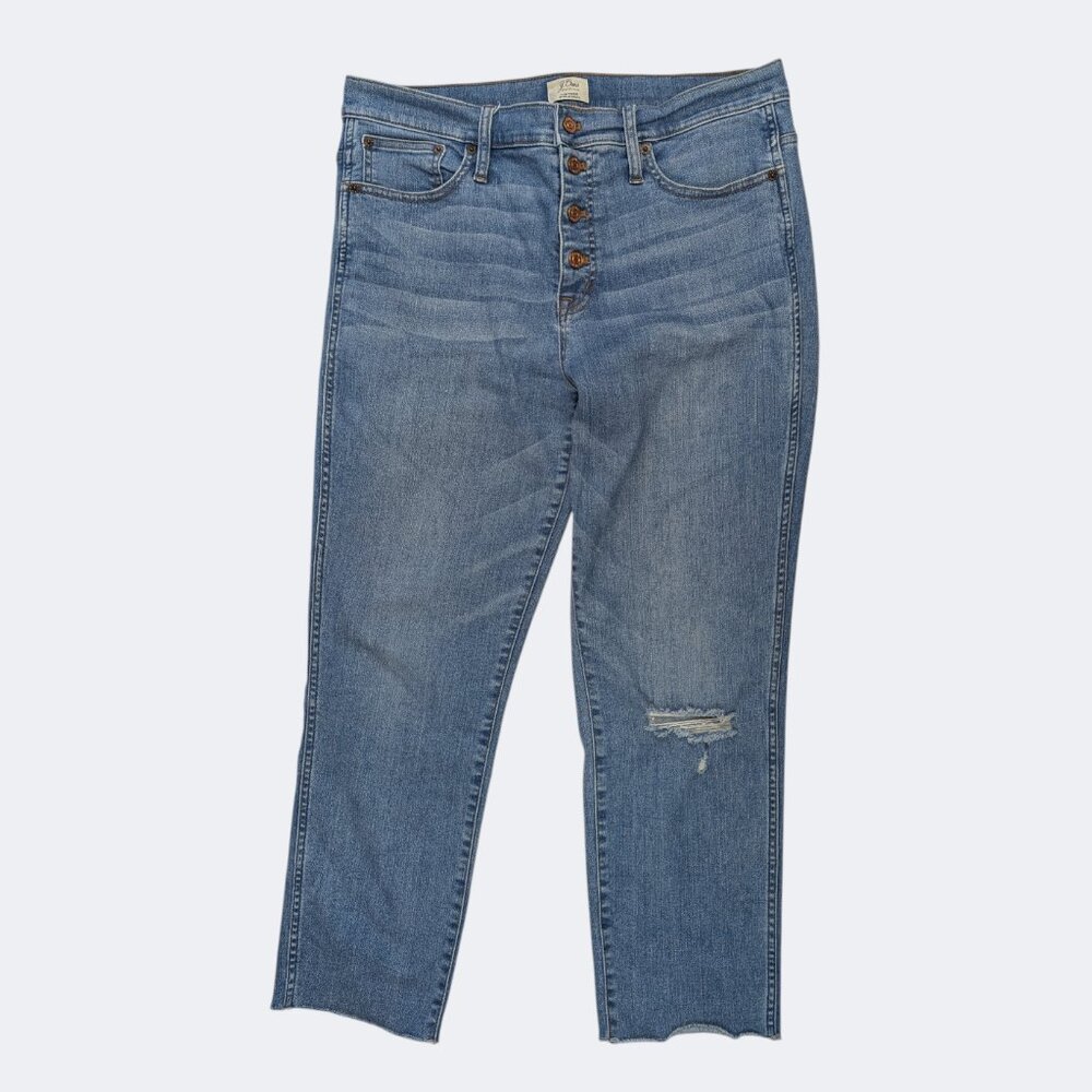 J Crew Vintage Straight Size 32 Denim High Waisted Button Fly Cropped Jeans